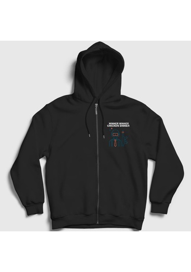 Presmono Unisex Neon Pubg Fermuarlı Kapüşonlu Sweatshirt Siyah