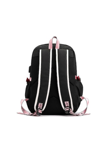 Sırt Çantası Dizüstü Bilgisayar Çantası Okul Çantası Usb Şarj Ve Kulaklık Girişi Siyah Ve Pembe Diğer