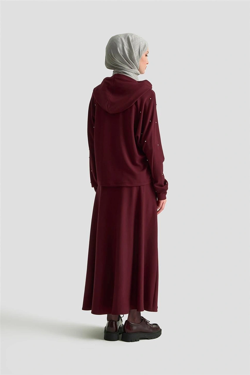 Armine Taşlı Kapüşonlu Sweat 25kd4031 Mürdüm Mürdüm