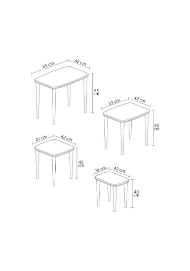 Imaj Mdf Ve Lake Boya, Beyaz 4lü Zigon Sehpa Takımı, Gümüş Gürgen Ayaklar Sehpalar Beyaz Ayaklar Gümüş