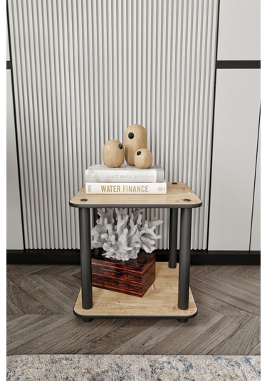 Dekoratif Masivo Kitaplık 2 Katlı 34x34 Dikdörtgen Çok Amaçlı Raf Safir Meşe Meşe