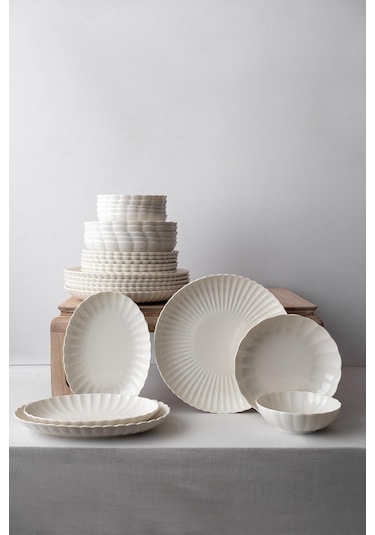 Kütahya Porselen Bone Luz Form 27 Parça 6 Kişilik Yemek Takımı Beyaz﻿﻿