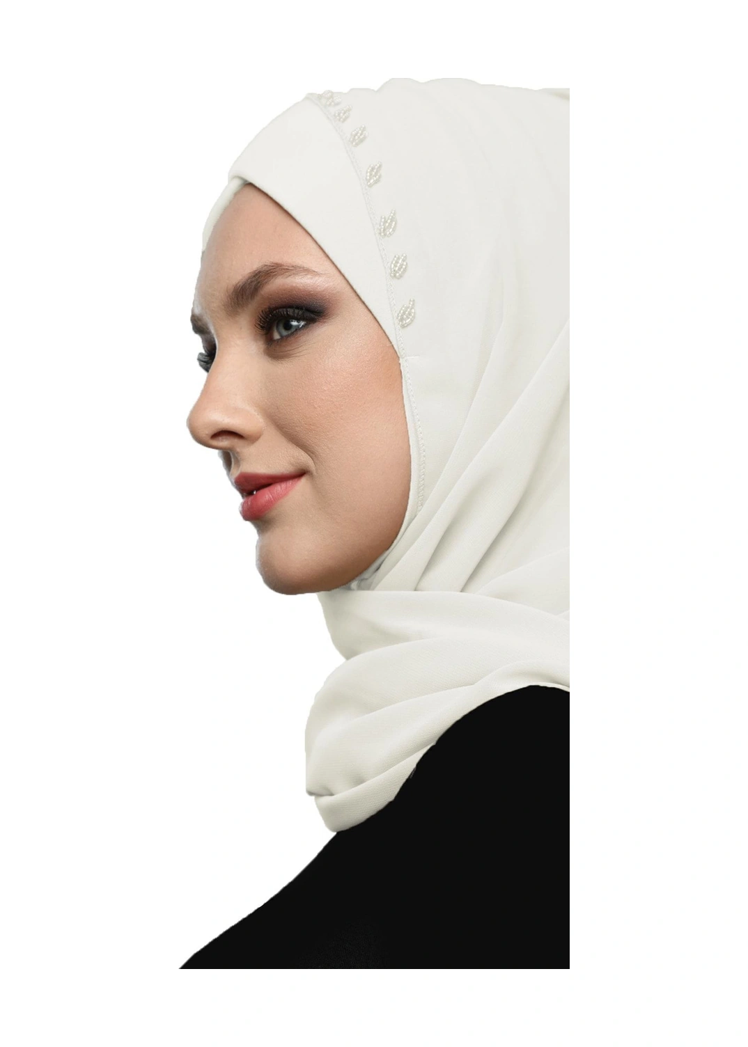 Şallı Takmatik Taşlı Krem Hazır Türban Tesettür Bone Namaz Örtüsü Krem