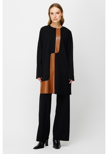 Deri Detaylı Pantolon Tunik Takım Siyah-siyah Siyah