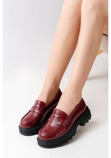 746-759 Bordo Rugan Günlük Yüksek Tabanlı Loafer Ayakkabı Bordo