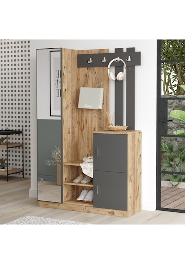Robinhome Robin Home Liva Aynalı Vestiyer Portmanto Ayakkabılık Çam-Gri