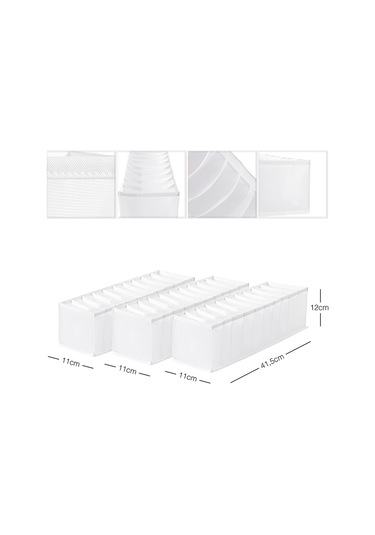 Ocean Home Textile 3'lü 10 Bölmeli Beyaz Renk File Çekmece İçi Düzenleyici Set