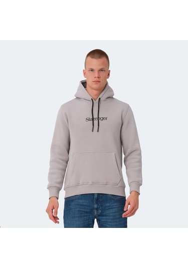 Slazenger OCTAVIA IN Erkek Kapüşonlu Cepli Taş Gri Sweatshirt