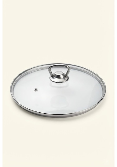 Isıya Dayanıklı Cam Tencere Tava Kapağı - Metal Kulplu Buhar Delikli Yedek Kapak 14 Cm Açık Gri