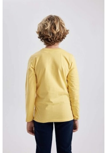 DeFacto Erkek Çocuk Bisiklet Yaka Basic Düz Uzun Kollu Tişört B7771A8NSYL275 Sarı