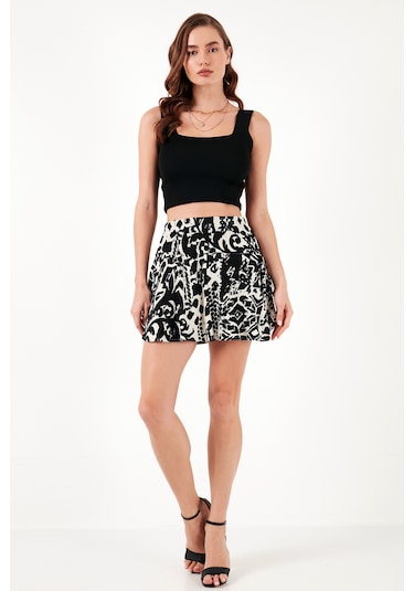 Lela Desenli Slim Fit Mini Bayan Şort Etek 5869020 Siyah