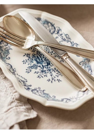 Roomi Desenli Oval Seramik Tabak 23,5 16 Cm, Vintage Tarzda 202452397 Beyaz