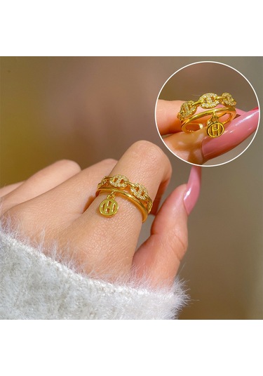 Geometrik Elmas Taşlı Yuvarlak İnci Yüzük No.10 Çok Renkli