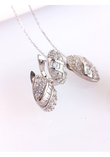 Baget Işıltılı Su Yolu Tasarım Kolye Küpe Yüzük Kadın Gümüş Set