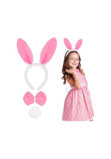 Kenpazar Pembe Tavşan Kostüm Seti Taç, Papyon, Ponpon 12 Li Paket