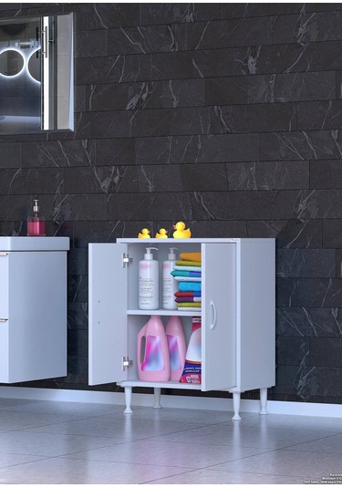 55x75x32,5 Cm Lik 2 Kapaklı 2 Gözlü Raf Dolap Organizatör Mutfak Dolabı Çok Amaçlı Dolap Beyaz