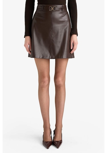 Defacto A Kesim Normal Bel Suni Deri Mini Etek G1895ax25aubn45 Kahve