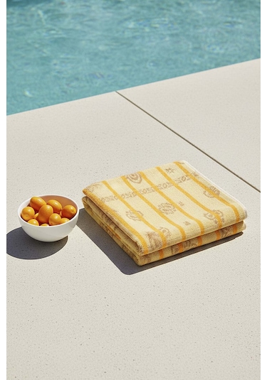 Sarı Retro %100 Pamuklu Plaj Havlusu 70x140 Cm