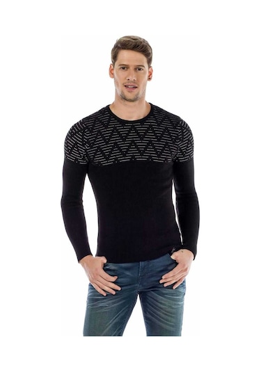 Cipo & Baxx Cp170 Bisiklet Yaka Desenli Slim Fit Erkek Triko 001