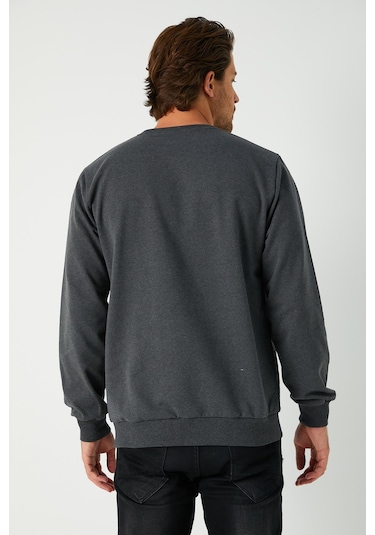 MMetalic Basic Bisiklet Yaka Erkek Sweatshirt Antrasit