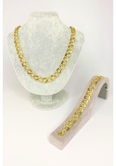 Gold Renkli Çelik Samanyolu Zincir Kolye Bileklik Set Altın