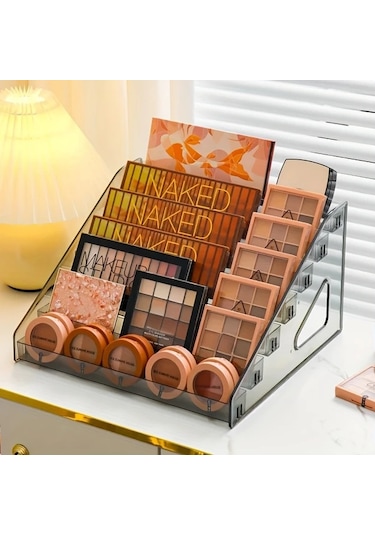 Cordial Transparan Gri 5 Katlı Genişleyen Makyaj Organizer Rafı, Kompakt Vanity Masası Şeffaf Gri