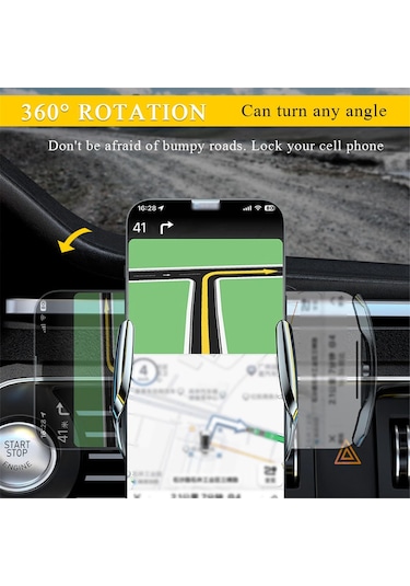 Monyee Mavi Araç İçin 15w Kablosuz Şarjlı Akıllı Sensörlü Telefon Tutucu, 360 Derece Döner, Otomatik Açılma-kapama, Navigasyon Ve Araç İç Gereci