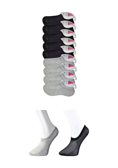 Siyah Ve Gri Kadın Görünmez Çorap 9 Çift Çok Renkli