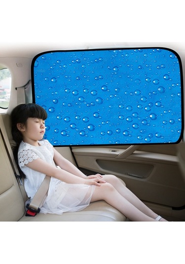 R-2938 Tek Katlı Güneş Koruma Manyetik Araç Perdesi Araç Su Damlası Güneşlik Mavi Sol