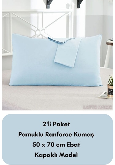 Açık Mavi Renkli Ranforce Pamuklu Kumaş Kapaklı Yastık Kılıfı 2'l
