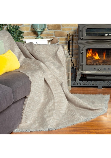 Purecot Premium Pamuklu Püsküllü Koltuk Örtüsü 180x300 Large Çift Taraflı Terletmez Kaymaz , Bej Bej