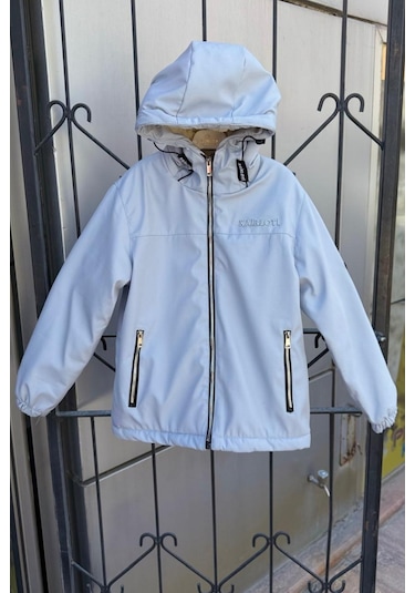 Erkek Çocuk Sabit Kapüşonlu Metal Armalı İçi Kürklü Mont Km3987 Gri