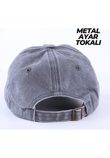 Perlotus Vintage Yıkamalı Pamuk Şapka Dört Yapraklı Yonca Nakışlı Gri Gri