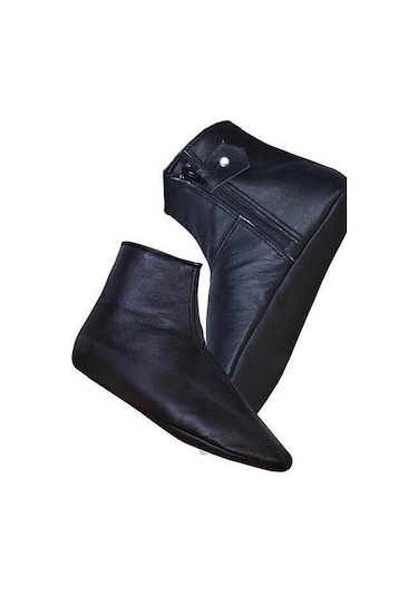 Koyun Derisi İçi Astarlı Fermuarlı Mest Siyah