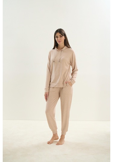 Kadın Uzun Kol Kapüşonlu Bej Eşofman Takım C6t9n9o51 001