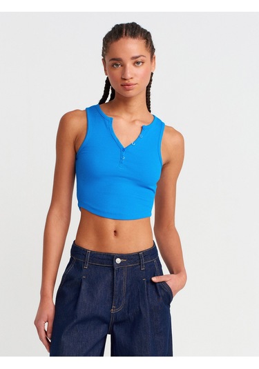 Dilvin 20844 Önü Düğmeli Top-saks Saks