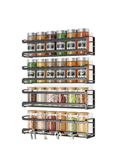 Honeybeeshop 2 Adet Baharat Rafı Duvara Monte Yapışkanlı Vida Asılı Baharat Organizatörü Mutfak Dolabı Kiler Kapı İçin 1100 Koyu Ceviz