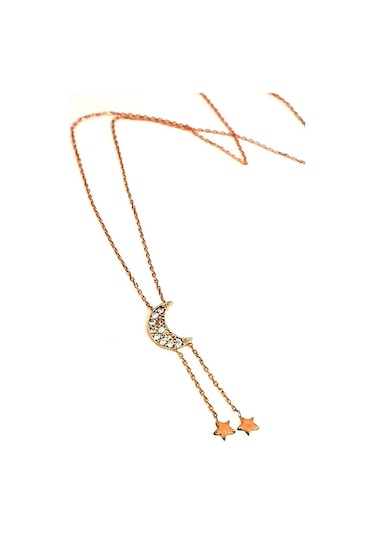Minimal Rose Gümüş Ay Yıldız Kolye