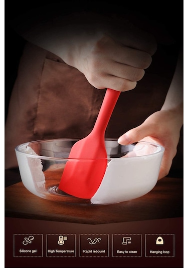 2li Kırmızı Silikon Kaşık Spatula Yanmaz Yapışmaz Çizmez 27cm