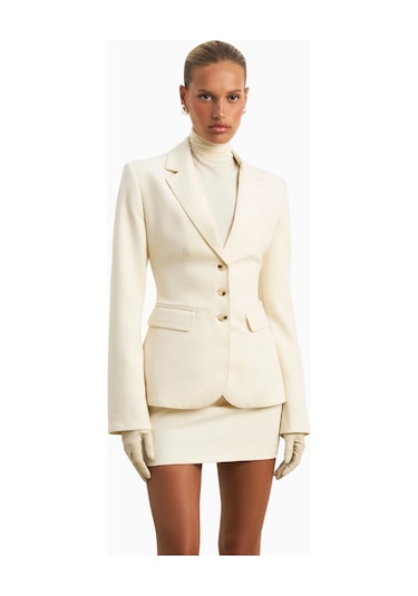 Because Of Alice Single Breasted Cinched Waist Blazer Kadın Ceket Krem