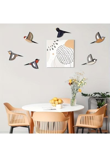 Cajuart 6 Parça Geometrik Desenli Kuşlar Dekoratif Duvar Tablo Dekor Süs 6 Adet