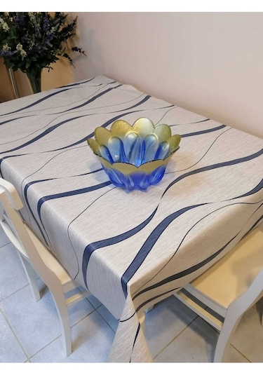 Elyaflı Pvc Muşamba - Desenli Silinebilir Masa Örtüsü 02mrl151b Mavi