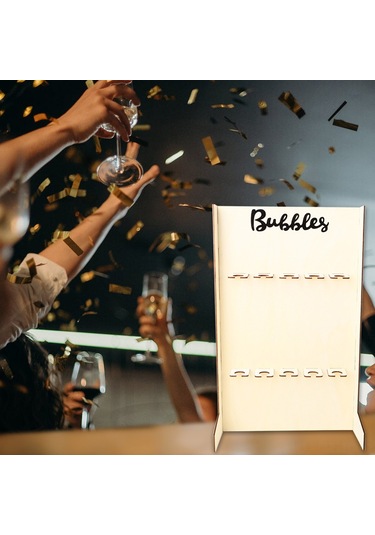 Hangfox Ahşap Şampanya Ve Bardak Tutucu - Düğün/parti Serim Aracı, 10 Bardak Kapasitesi, Kolay Montajlı 550x345x250mm