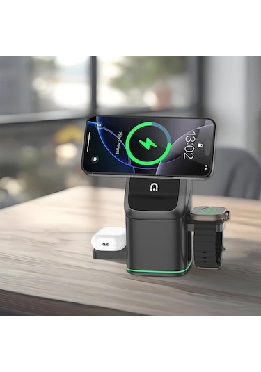 Topshop1 3ü 1 Arada Siyah Kablosuz Manyetik Dönebilir Katlanabilir Seyahat Şarj Cihazı