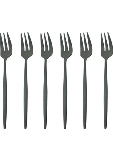 Siyah 6 Adet Renkli Çatal Seti Çay Kek Aperatif Çatal Yemek Takımı Çatal Bıçak Takımı Mat Paslanmaz Çelik Sofra Tatlı Meyve Çatalı Gümüş Seti Siyah