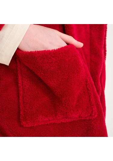 Welsoft Kapüşonlu Peluş Kadın Sabahlık Bordo