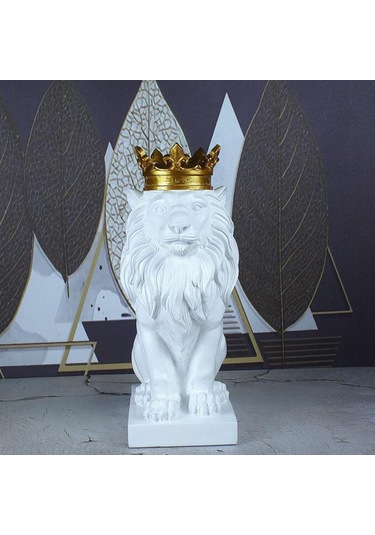 Suntek Aslan Heykeli Vahşi Hayvan Süs Reçine Ev Heykel Beyaz