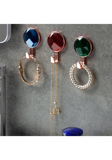 Kırmızı Lüks Sırlı Taşlar Kanca Duvara Monte Mutfak Banyo Kanca Deliksiz Güçlü Traceless Kapı Kanca Kendinden Yapışkanlı Asılı Kanca Kırmızı