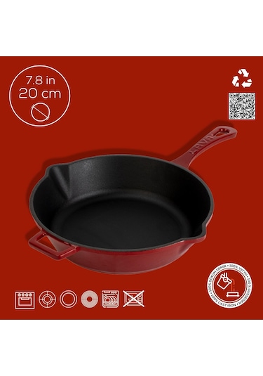 Lava Döküm Yuvarlak Kızartma Tavası Döküm Demir Yekpare Saplı. Çap Ø 24cm Bordo