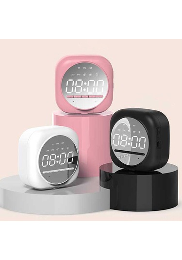Jeemson Pembe Bluetooth Hoparlör - Led Ayna Ekranlı, Çift Alarm, Kasa Bildirimi, Tf Kart Oynatma, Ayarlanabilir Parlaklık, 3w Stereo Ses Hyj-q12
